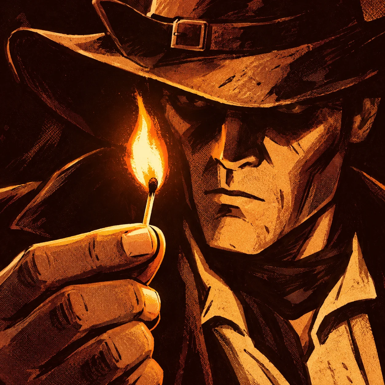 Close on Jack's shadowed face lit by the burning match